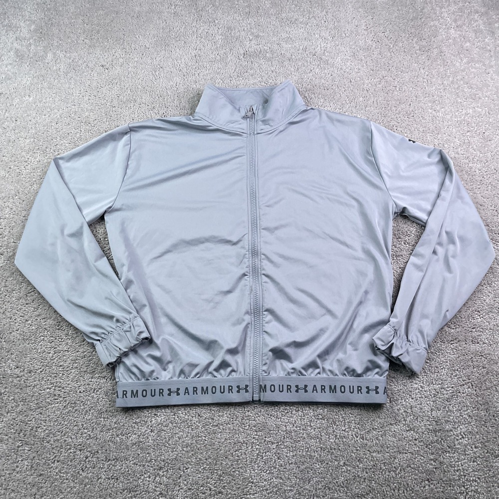 Under Armour Track Jacket Womens Small Gray HeatGear Full Zip Athleisure Gym